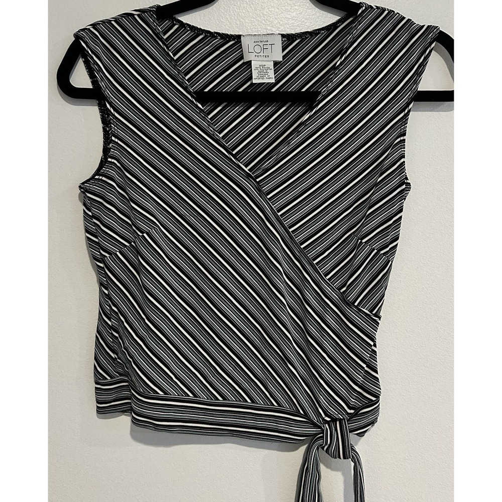 Ann Taylor Classic 90s Y2K club Loft Sleevelessโ Striped Faux Wrap Top XS Petite